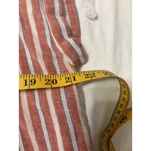 Lucky Brand Womens Button Front Linen Viscose Blend Top M Knot Back Striped - Picture 3 of 7